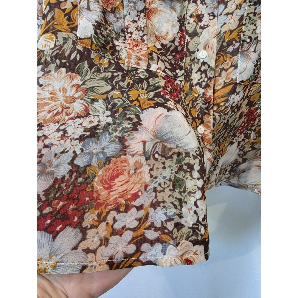 T Tahari Brown Floral Blouse Sz S Sheer Long Sleeve Spring Luxury Fairycore - Picture 3 of 5